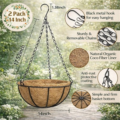 2 Pek Bakul Tumbuhan Gantung Logam Dengan Pelapik Coco
